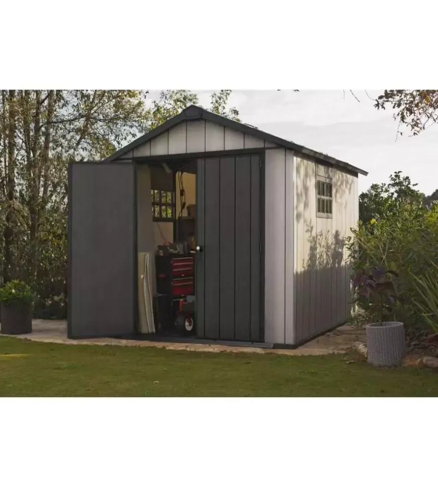 Casetta da giardino keter "oakland 759" in duotech colore grigio con porta battente doppia 229x287x242 cm