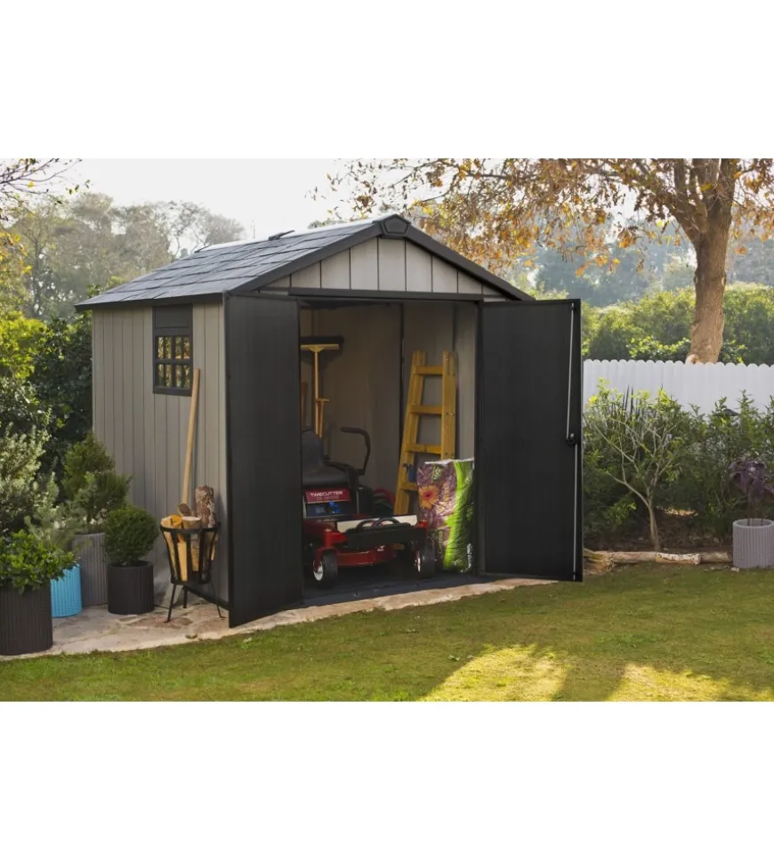 Casetta da giardino keter "oakland 759" in duotech colore grigio con porta battente doppia 229x287x242 cm