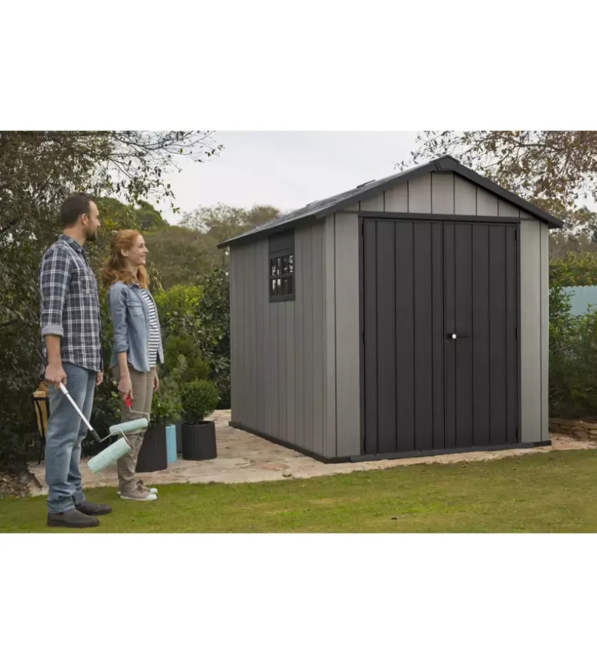 Casetta da giardino keter "oakland 759" in duotech colore grigio con porta battente doppia 229x287x242 cm