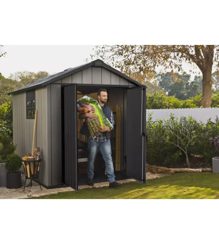 Casetta da giardino keter "oakland 759" in duotech colore grigio con porta battente doppia 229x287x242 cm