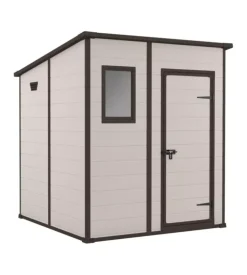Casetta da giardino keter "manor pent 6x6" in resina colore beige con porta battente singola 183,5x185x200 cm