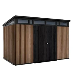 Casetta da giardino keter "pent 11x7" in resina marrone con porta battente doppia 340x218x246 cm