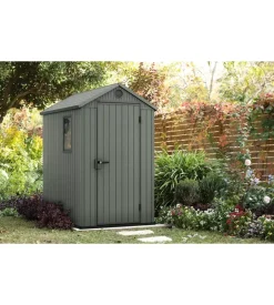 Casetta da giardino keter "darwin 4x6" in evotech+ colore verde con porta battente singola 125,8x184,5x205,1 cm