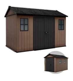 Casetta da giardino keter "newton+ 7511/1175" in resina marrone doppia opzione montaggio 350x230x246 cm