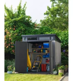 Casetta da giardino keter "artisan 7x7" in duotech colore grigio con porta battente doppia 214x218x226 cm