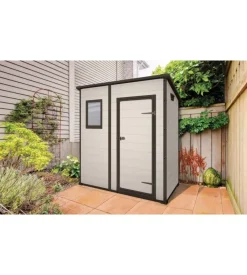 Casetta da giardino keter "manor pent 6x4" in resina colore beige con porta battente singola 183,5x111x200,5 cm