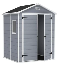 Casetta da giardino keter "manor 6x5" in resina colore grigio con porta battente doppia 185x152x226 cm