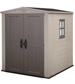 Casetta da giardino keter "factor 6x6" in resina colore beige con porta battente doppia 178x195,5x208 cm