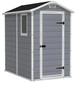 Casetta da giardino keter "manor 4x6" in resina colore grigio con porta battente singola 130x192x198 cm