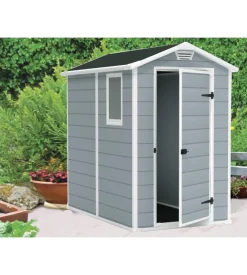 Casetta da giardino keter "manor 4x6" in resina colore grigio con porta battente singola 130x192x198 cm