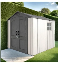 Casetta da giardino lifetime in resina effetto legno grigio 214x214x227 cm