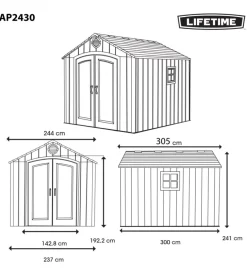 Casetta da giardino lifetime in resina effetto legno grigio 244x305x241 cm