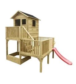 Casetta da giardino per bambini in legno domus "hubert" con scivolo e sabbiera 226,5x176x272 cm
