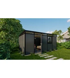 Casetta da giardino prefabbricata in pvc e alluminio artplast "modulare" nero e grigio 3x5 mt