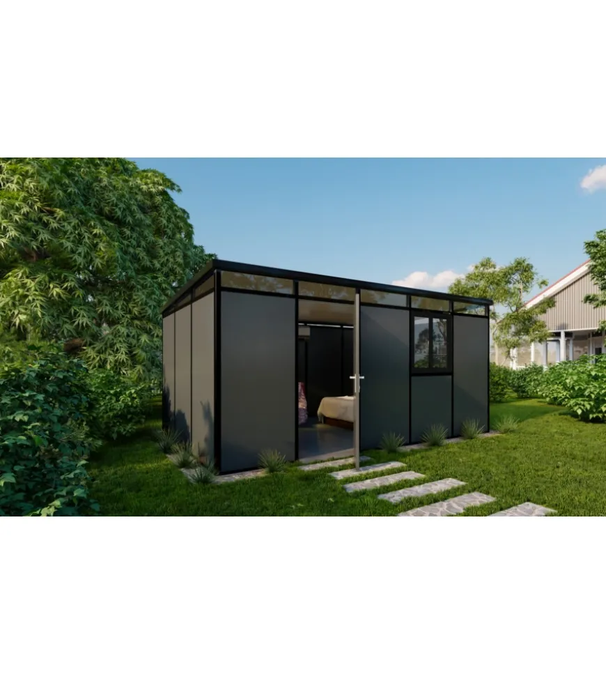 Casetta da giardino prefabbricata in pvc e alluminio artplast "modulare" nero e grigio 3x5 mt