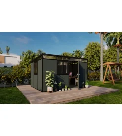 Casetta da giardino prefabbricata in pvc e alluminio artplast "modulare" nero e grigio 3x4 mt