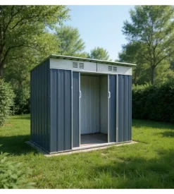Casetta in lamiera zincata da esterno domus grigio con tetto piatto 173x145x200 cm