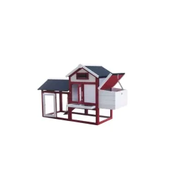Casetta pollaio per galline in legno habrita "po 1562" rosso e bianco 152x62x92 cm