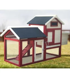 Casetta pollaio per galline in legno habrita "po 1562" rosso e bianco 152x62x92 cm