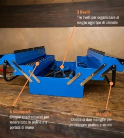 Cassetta porta attrezzi in metallo easy system 5 scomparti 47x22x19 cm