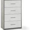 Cassettiera 4 cassetti bianco e cemento, 71x110x41 cm