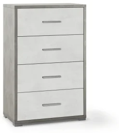Cassettiera 4 cassetti bianco e cemento, 71x110x41 cm