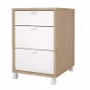 Cassettiera 3 cassetti con ruote in truciolare melaminimo colore quercia e bianco, 40,8x48,2x60,8 cm