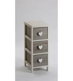 Cassettiera 3 cassetti in legno di paulownia bianca e grigia armonia 26x32x63 cm