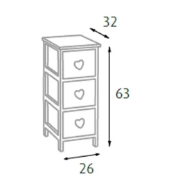 Cassettiera 3 cassetti in legno di paulownia bianca e grigia armonia 26x32x63 cm
