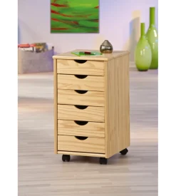 Cassettiera 6 cassetti in pino massello e ruote 35x40x65 cm