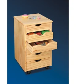 Cassettiera 6 cassetti in pino massello e ruote 35x40x65 cm