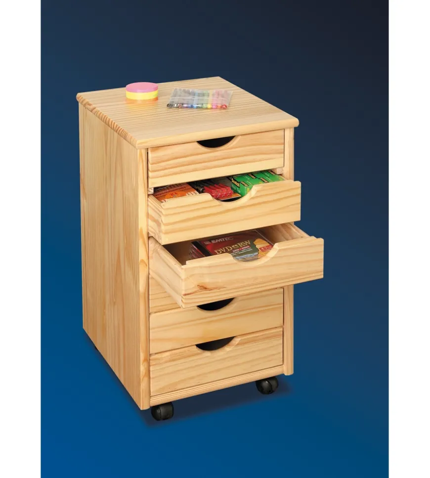 Cassettiera 6 cassetti in pino massello e ruote 35x40x65 cm