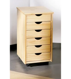 Cassettiera 6 cassetti in pino massello e ruote 35x40x65 cm