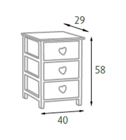 Cassettiera 3 cassetti in legno di paulownia bianca e grigia armonia 40x29x58 cm