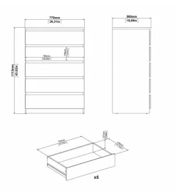 Cassettiera 5 cassetti 