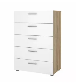 Cassettiera 5 cassetti "pepe" rovere e bianco lucido 70x40,2x102 cm