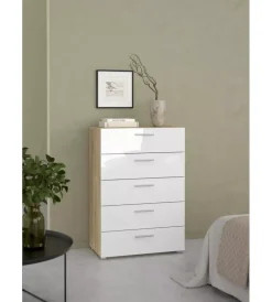 Cassettiera 5 cassetti "pepe" rovere e bianco lucido 70x40,2x102 cm