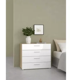 Cassettiera 4 cassetti "pepe" rovere e bianco lucido 80,2x40,2x68,2 cm