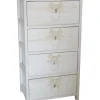 Cassettiera armonia "white washed" 4 cassetti cuore e fiocchi in legno di paulownia 40x29x73 cm