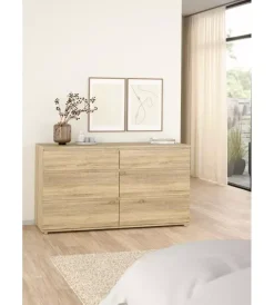 Cassettiera doppia "nova" con 6 cassetti colore rovere, 153,4x50x83,7 cm