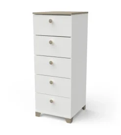 Cassettiera "izzy" 5 cassetti bianco opaco e quercia, 39,8x41,9x104,3 cm