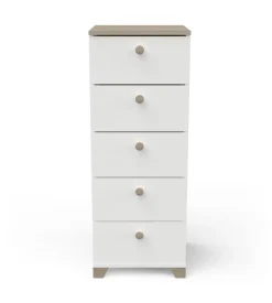 Cassettiera "izzy" 5 cassetti bianco opaco e quercia, 39,8x41,9x104,3 cm