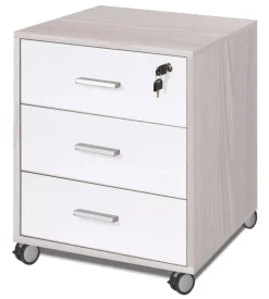 Cassettiera per scrivania 3 cassetti olmo ante bianco fiammato - l.50 x h.70 x p.41 cm.