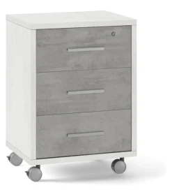 Cassettiera per scrivania 3 cassetti su ruote finitura ossido bianco cemento