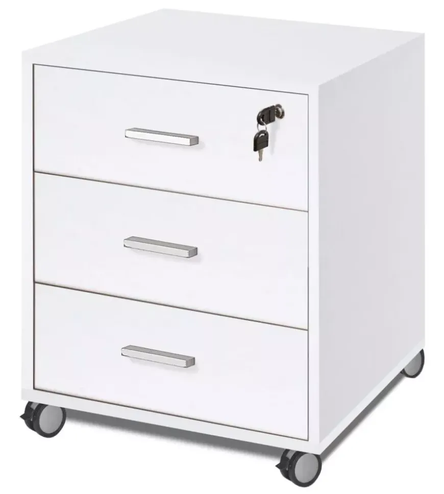 Cassettiera per scrivania 3 cassetti bianco fiammato, 50x41x70 cm