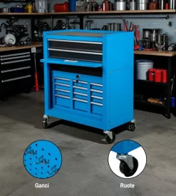 Cassettiera porta attrezzi easy system in metallo con ruote e cassettiera movibile 61,6x33x108,2 cm