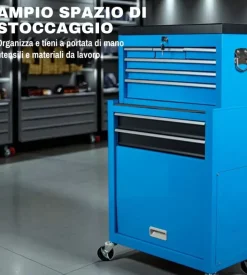 Cassettiera porta attrezzi easy system in metallo con ruote e cassettiera movibile 61,6x33x108,2 cm