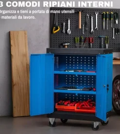 Cassettiera porta attrezzi easy system 3 ripiani con ruote e maniglia 65x38x72 cm