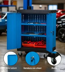 Cassettiera porta attrezzi easy system 3 ripiani con ruote e maniglia 65x38x72 cm