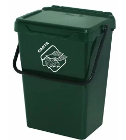 Cassonetto in plastica con coperchio per raccolta differenziata - verde da 35 litri.